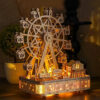 Ferris Wheel Music Box Model with LED Light 3D Wooden Puzzle DIY Assembly Building Kit Home Decoration Crafts Adults Kids Gift
