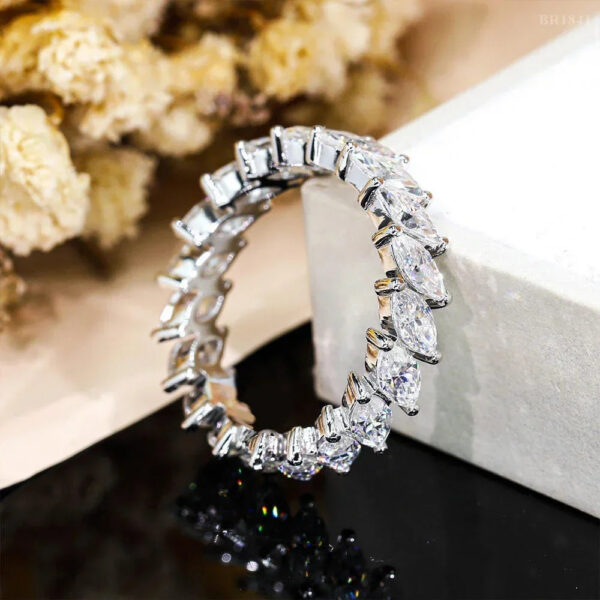 be875c1eac49d248 Marquise Cut Full Moissanite Diamond Rings with Certificate Sterling Sier Wedding Ring Eternity Band for Women Men KUTPF