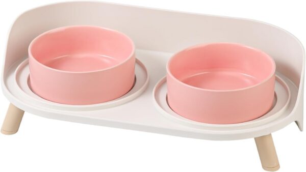 be9b8505ec4b1bf8 Cat Food Water Bowl Set - Raised Cat Bowls with Non Slip Stand - Elevated Puppy Bowls for Small Dogs - Double Ceramic Cat Feeding Bowls with Splash Proof Guard - Tall Cat Dishes - 2 x 480 ML - 16.2 OZ