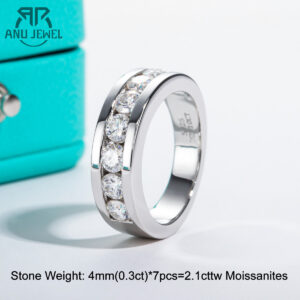 beaf1e7756ec1932 AnuJewel 4mm Moissanite Wedding Sterling Sier Lab Created Diamond Band Men Women Ring Customized Jewelry