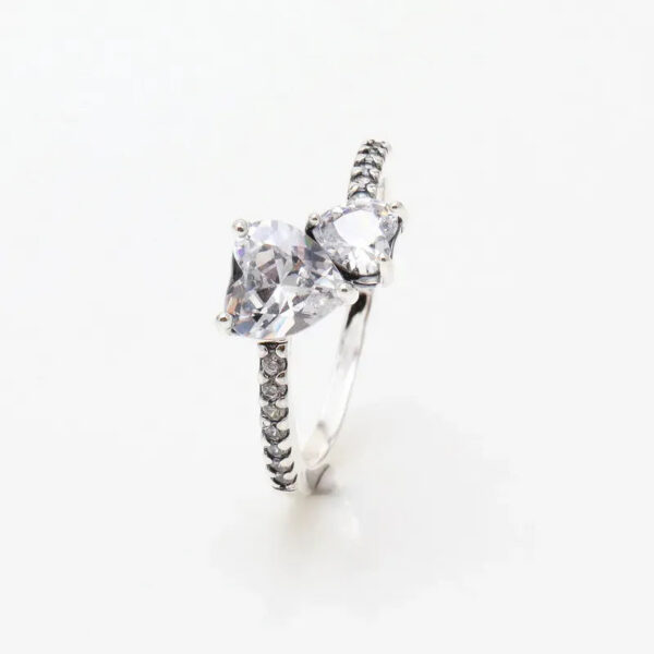 New arrival Double Heart Sparkling Ring Solid Sier Women girlfriend Gift Jewelry For Lover CZ diamond P brand finger nail Rings with Original box Set
