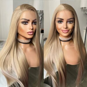 bed25da9981389db Synthetic Front Long Straight Lace Wigs for Women with Baby Hair Heat Resistant Party Cosplay Wig Black Blonde Use