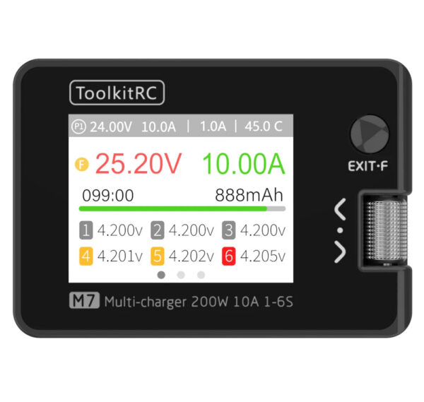 bed5138d37a24973 ToolkitRC M7 200W 10A DC Balance Charger Discharger for 1-6S Lipo Battery With Voltage Servo Checker ESC Tester Receiver LCD IPS