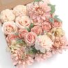 YYHUAWU Artificial Flowers Combo Box Set Gradient Color Flower Leaf with Stems for DIY Wedding Bouquets Centerpieces Baby Shower Party Home Decorations Peach