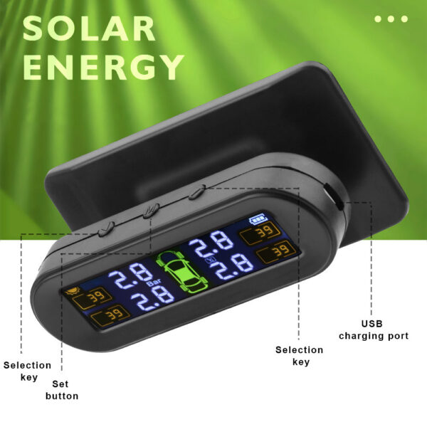 Tire Monitoring System Temperature Warning Fuel Save With 4 External Sensors Solar TPMS Car Tyre Pressure Monitor