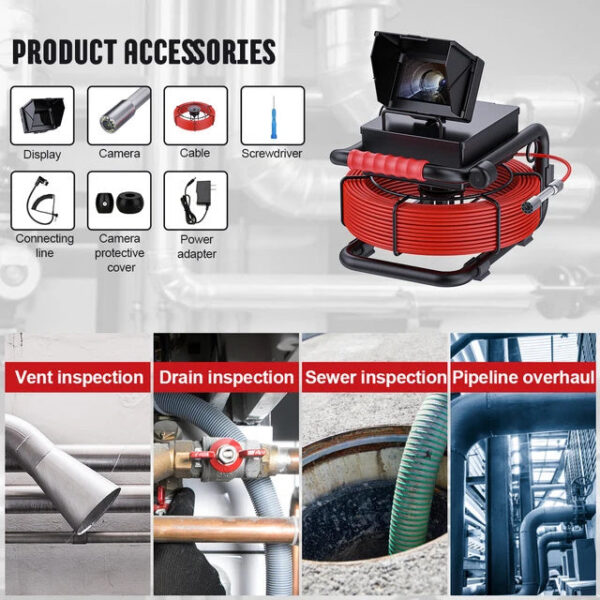 bedb889b074dd27d 4.3'' Sewer Endoscope DVR,17/22MM Pipe Inspection HD 1000TVL Drain Camera Waterproof Borescope with 16GB Card