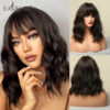 EASIHAIR Ombre Blonde Short Wavy Cosplay Lolita with Bangs Light Platinum Bob Synthetic Hair Wigs for Women Heat Resistant