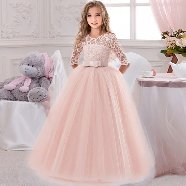 Princess Birthday Lace Kids Elegant Dresses For Girls Vintage Children Girl Party Wedding Dress 4 10 12 Years