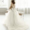 FATAPAESE White Kids Bridesmaid Dress for Girls Flower Long Sleeve Floral Lace Tulle A Line Gown Appqulies Wedding Even 2022