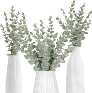 85pcs Eucalyptus Stems Artificial Eucalyptus Leaves Stems Real Grey Green Touch Leaf Branches for Home Office Flowers Bouquet Centerpiece Wedding Decoration