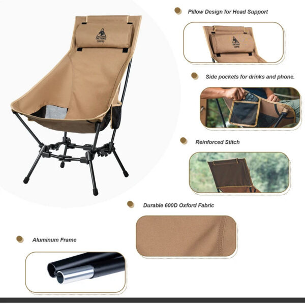 bf37fc2d03758bf3 OneTigris Portable Camping Chairs Outdoor High Back Chair For Fishing Trekking BBQ Parties Gardening Indoor Use