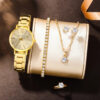 bf3e3d7570cc9ffb 6 PCS New Love Rhinestone Jewelry Ladies Ring Necklace Earrings Bracelet Set Simple Digital Steel Strap Quartz Watch