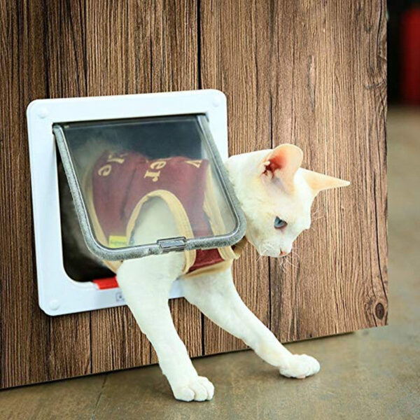 bf66db445c4b7d7a Smart 4 Way Locking Security Lock ABS Plastic Dog Cat Flap Door Controllable Switch Direction Doors Small Pet Supplies