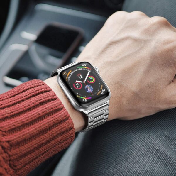 bf714e4aaaff34cc EPULY Compatible with Apple Watch Band 42mm 44mm 45mm 38mm 40mm 41mm, Business Stainless Steel Metal Wristband for iWatch SE & Series 7 6 5 4 3 2 1 for Men Women (Silver, 41mm 40mm 38mm)