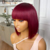 bf78f02f273e05d0 99J Colored Short 180D Straight Brazilian Human Hair Bob Wigs with Bangs Remy Full hine Made for Women Hightlight Bury