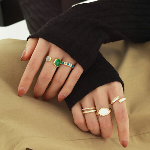 bf7e3a2fee1a0e44 6 Piece Set Irregular Open Moonstone Heart Finger Rings For Women Girls Kpop Sweet Cool Trendy Aesthetic Jewelry Gifts