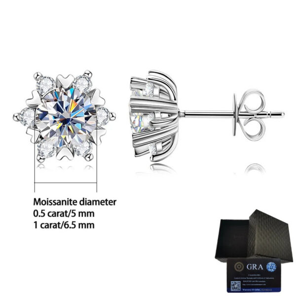bf87cf2de3461a2e S925 silver moissanite snowflake earrings for women, fashionable and classic 6-claw design as a Valentine's Day gift for friends