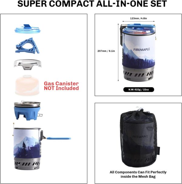 bf8b8c36801f9201 Fire Maple Polaris Pressure Regulator Cooking System | Portable Camping Backpacking Gas Stove with Piezo Ignition POT Support & Stand | Compact Gas Stove Burner for Hiking Bushcraft Trekking (Blue)