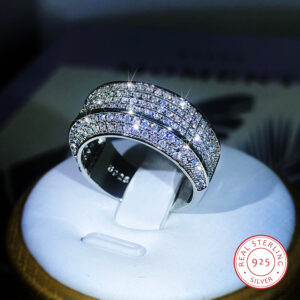 Exquisite White Zircon Full Diamond For Ladies Couple Sterling Sier Fashion Ring Party Birthday Jewelry Gift