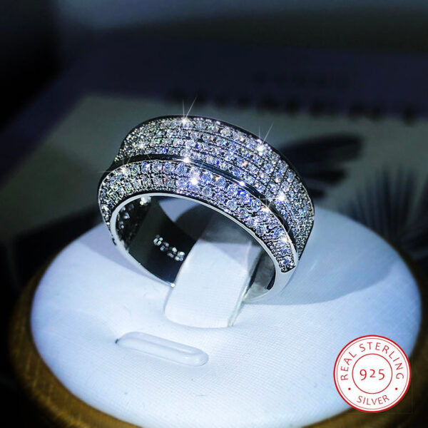 Exquisite White Zircon Full Diamond For Ladies Couple Sterling Sier Fashion Ring Party Birthday Jewelry Gift