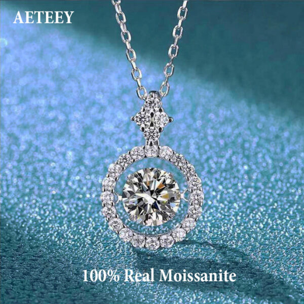 AETEEY 1CT D Color Real Moissanite Round Pendant Necklace For Women Lab Diamond S Sterling Sier Fine Jewelry Gift NE019