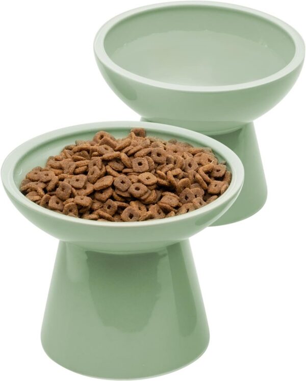 bf9485817e6c572f 2 Extra Wide Raised Cat Food Bowl, Elevated Anti-Vomiting Cat Feeder Whisker Stress-Free Dog Two Bowls Ceramic Cat Feeding Bowls White