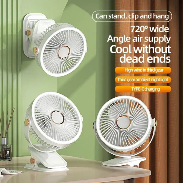 Camping Fan8000mAh Rechargeable Desktop Portable Air Circulator Wireless Ceig Electric With LED Light Clip-on Home Fan