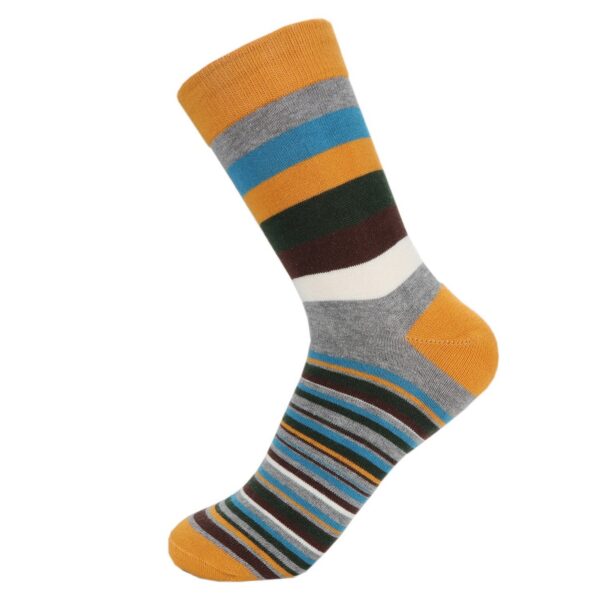 bfac9930a773edce HOYOLS Men's Dress Casual Colorful Stripe Cotton Patterned Business Long Soc