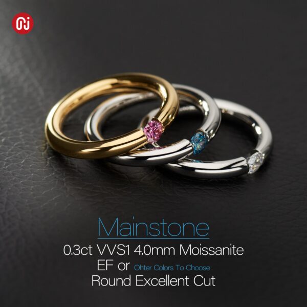bfb4cfe3421d49ea GIGEWE Moissanite 0.3ct 4mm Round Cut Nova Blue/Pink White Titanium Steel Ring Diamond Test Passed Fashion Claw Setting Gift