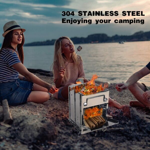 bfb683a9e722a279 REDCAMP Large Camping Wood Burning Stove, Stainless Steel Compact Portable Foldable Folding Mult Fuel Camp Stove, Perfect for Backpacking Hiking Travelling Outdoor Cooking Picnic BBQ, Large