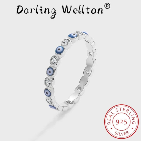 Creative Sapphire Eye Round Full Diamond Crystal Couple Ring For Women Enamel Blue Original Sterling Sier Wedding Gift Jewelry