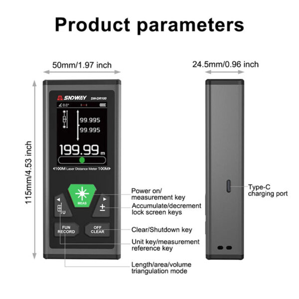 c00bc58f008c3b52 SNDWAY SW-DG60 DG100 2 Way Measure Rangefinder Green Laser Distance Meter Mini Digital Range Finder 60M 100M