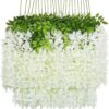 U'Artlines 12 Pack (Total 43.2 Feet) Artificial Fake Wisteria Vine Rattan Hanging Garland Silk Flowers String Home Party Wedding Decor (12, Pink)