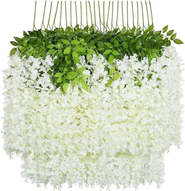U'Artlines 12 Pack (Total 43.2 Feet) Artificial Fake Wisteria Vine Rattan Hanging Garland Silk Flowers String Home Party Wedding Decor (12, Pink)