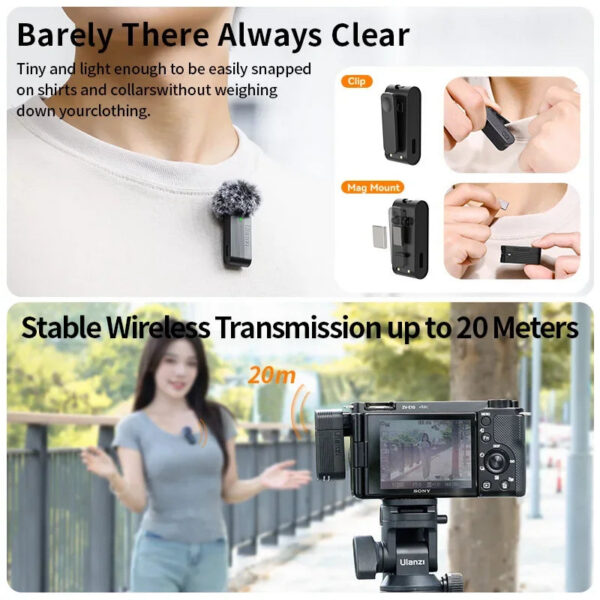 c04b059f9da3a04b Ulanzi A100 Wireless Lavalier Microphone Professional 20M Audio Video Voice Recording Mic for iPhone 16 15 Android Phone Camera