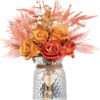 Faux Flowers with Vase,Artificial Silk Roses in Vase, Fake Plant Eucalyptus Flower Arrangement for Home Office Farmhouse Bathroom Dining Table Centerpiece Decorations Coffee Table Decor (Pink)