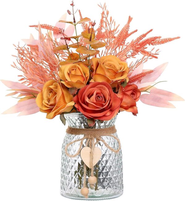 Faux Flowers with Vase,Artificial Silk Roses in Vase, Fake Plant Eucalyptus Flower Arrangement for Home Office Farmhouse Bathroom Dining Table Centerpiece Decorations Coffee Table Decor (Pink)
