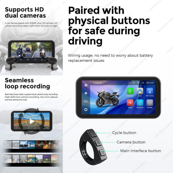 c0753af3649c4ace Portable 6.25 inch IP67 Waterproof Motorcycle GPS Navigation Wireless Carplay Android Auto DVR Drive Recorder Moto Monitor WIFI