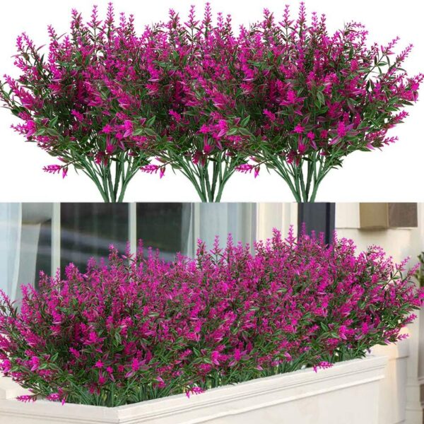 8 Bundles Outdoor Artificial Lavender Fake Flowers UV Resistant Shrubs, Faux Plastic Greenery for Indoor Outside Hanging Plants Garden Porch Window Box Wedding Farmhouse Decor (Orange Red)