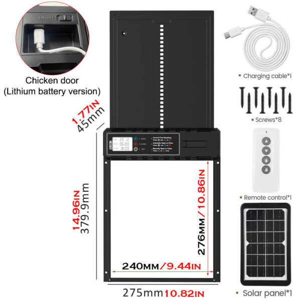 Auto Coop Automatic Solar Powered USB Charging Chicken Door 4 Modes with Timer & Light Senso