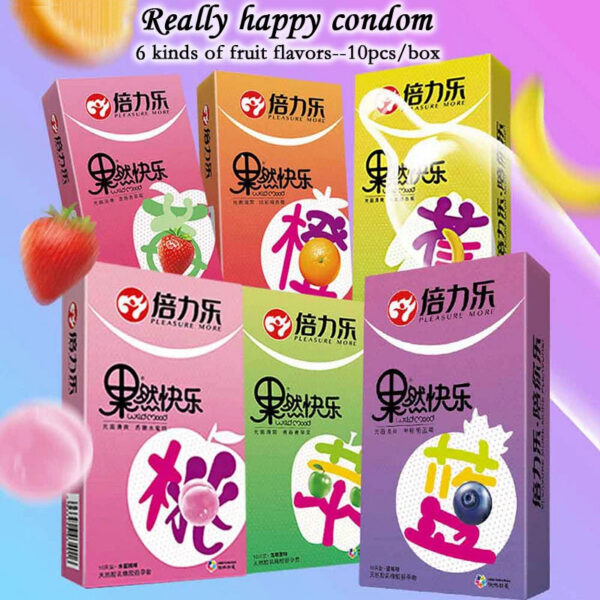 52mm Condoms Penis Sleeve Fruit Flavor 10 Pack Natural Latex Condoms Extra Lubricated Six Styles Adult Safer Sex Health Toys