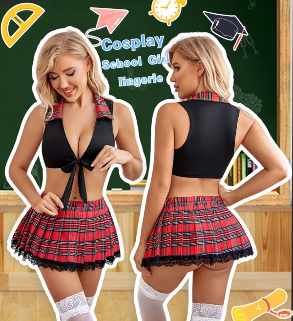 c0c2a0d30c64ad8f Avidlove for Women Sexy Lace Two Piece Lingerie Outfits with Tie Top and Mini Pleated Skirt Set