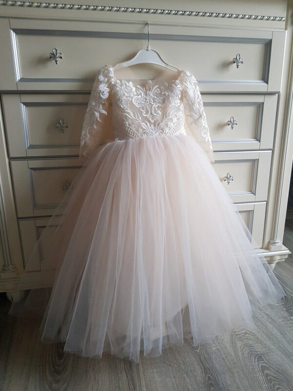 New Lace Tulle Flower Girls Dresses Up White for Child Wedding Parti Bridesmai Maxi Ball Gown Communion Evening