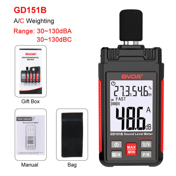 GVDA Digital Audio Level Sonometro Sound Decibelimetro 30-130dB Decibel Portable Noise Meter