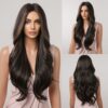 HAIRCUBE Long Brown Curly Wavy Women Middle Part Synthetic Wig for Any Ocn Heat Resistant Fake Hair