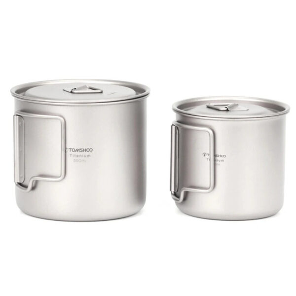 c132c472125f5edc TOMSHOO Ultralight Titanium Outdoor Portable 2PCS Set 450ml 750ml Camping Picnic Water Cup Mug with Foldable Handle