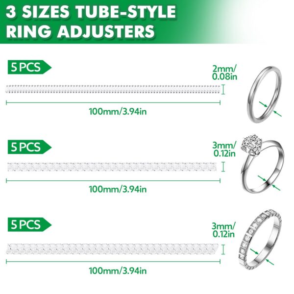 Anpro 15 Pack Size - with 3 Sizes Clear Sizer Adjuster Loose Rings,Spiral Silicone Tightener Set,Invisible Ring Guards(Please See Below Picture for The Steps)