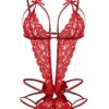 Donnalla Women's Deep V Lace Teddy One Piece Cutout Strappy Lingerie