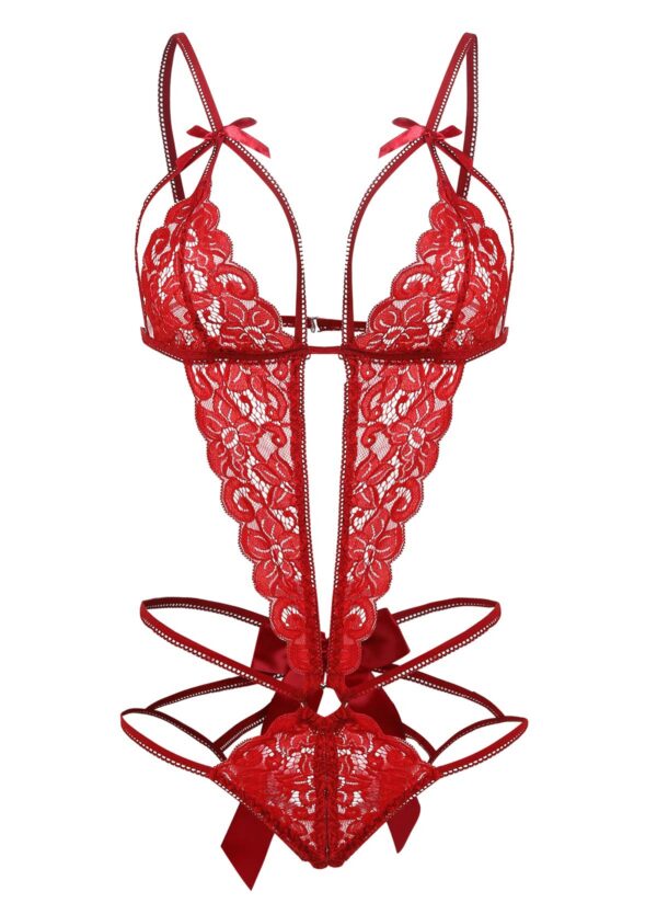 Donnalla Women's Deep V Lace Teddy One Piece Cutout Strappy Lingerie