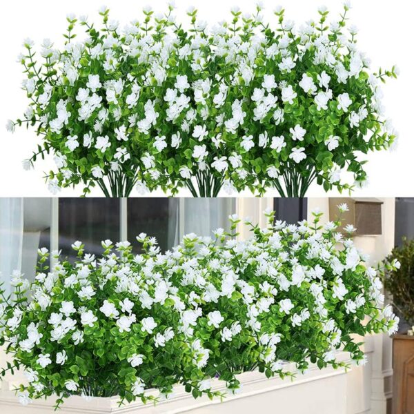 c1778866536b1ba3 24 Bundles Outdoor Artificial Flowers UV Resistant Fake Boxwood Plants, Faux Greenery for Indoor Outside Hanging Plants Garden Porch Window Box Home Wedding Farmhouse Décor (Magenta)